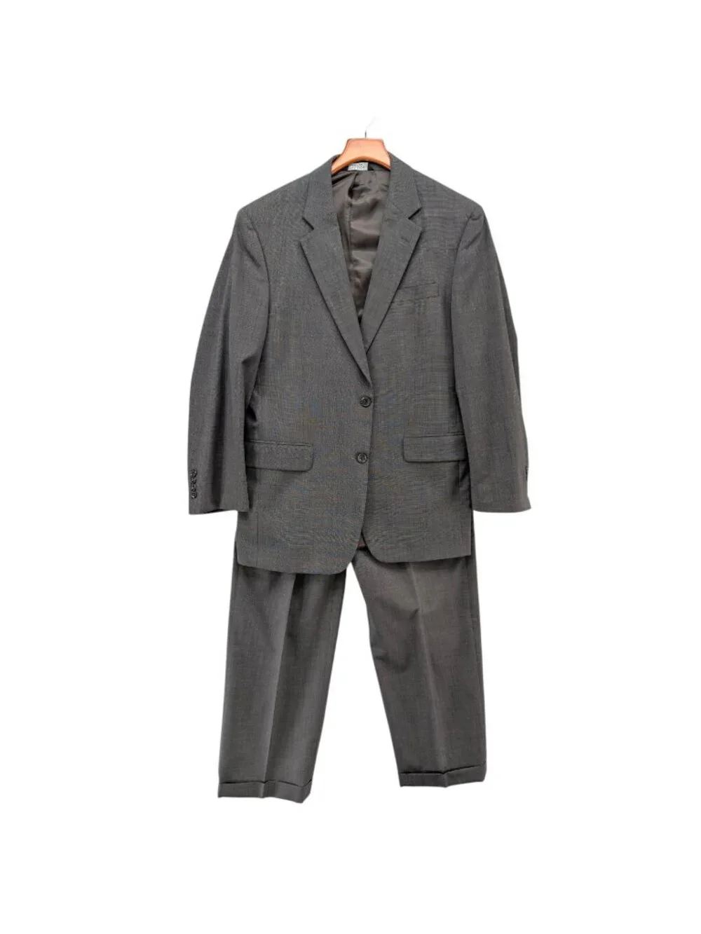 Jos A Bank 2 Piece Wool Suit Mens Grey 2 Button Pleated Cuffed Size 40R 34x28